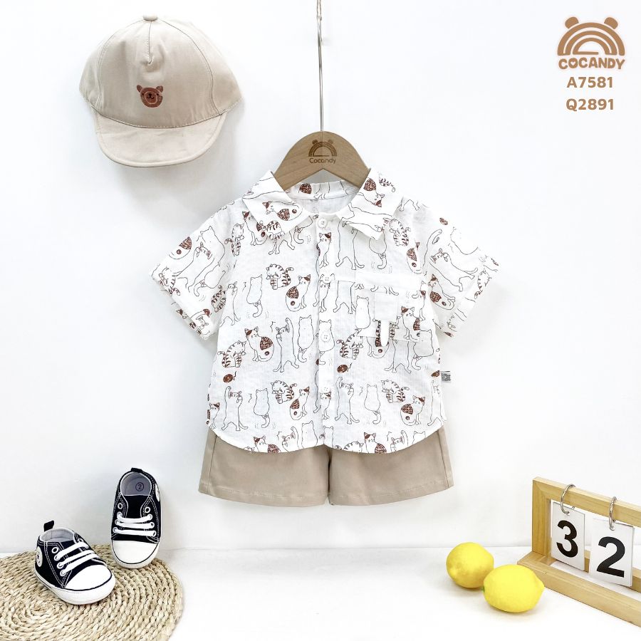 Áo cộc sơ mi TRẮNG phối hình mèo_thumbnail_1