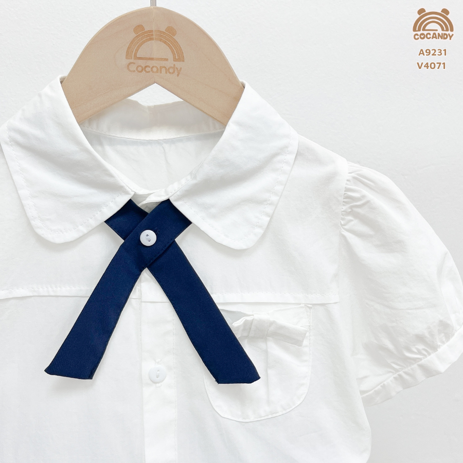 Áo cộc TRẮNG sơ mi nơ túi ngực_thumbnail_2