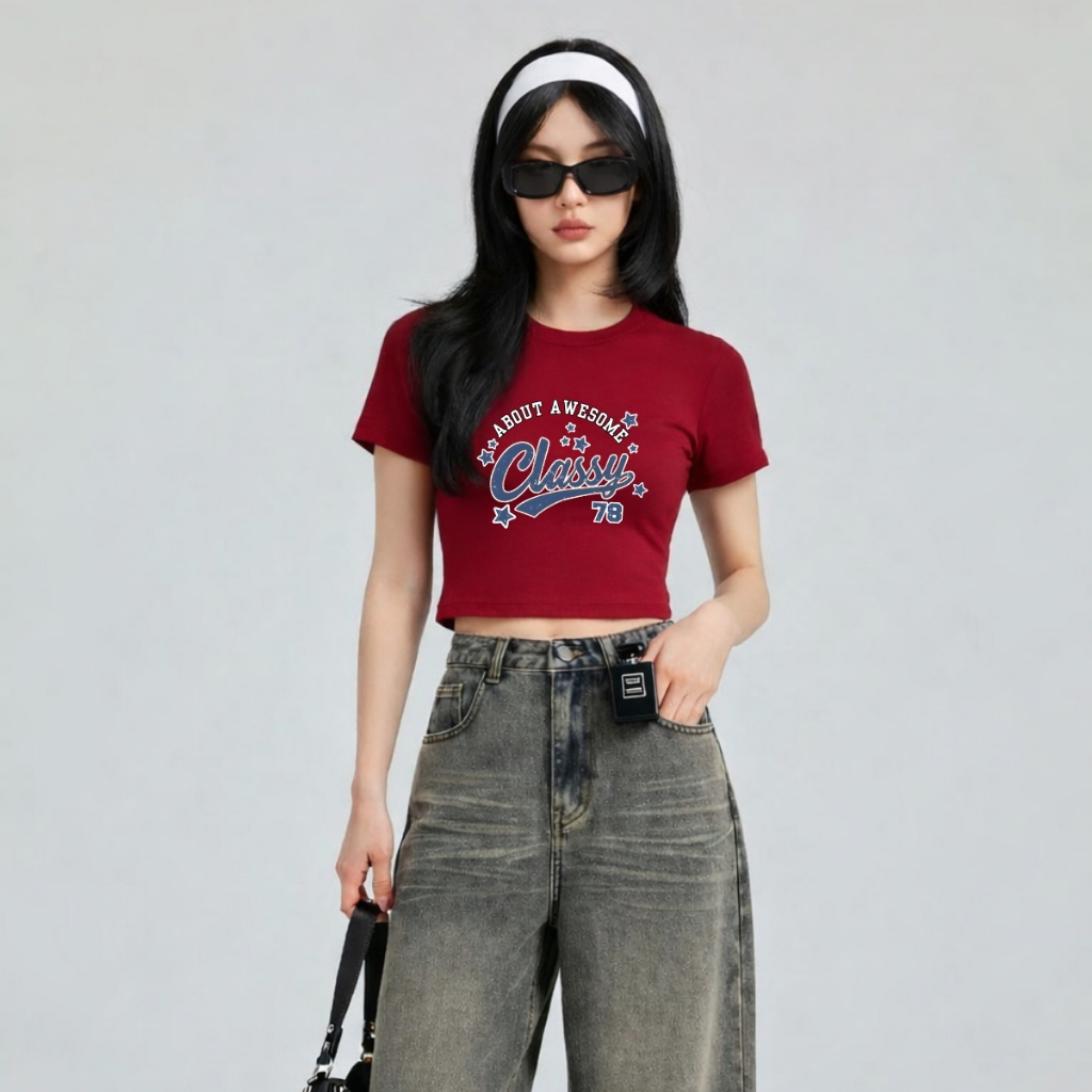 Áo croptop nữ chữ Classy 78 dáng ôm chất thun cotton local brand WETEE - WC1161_thumbnail_0