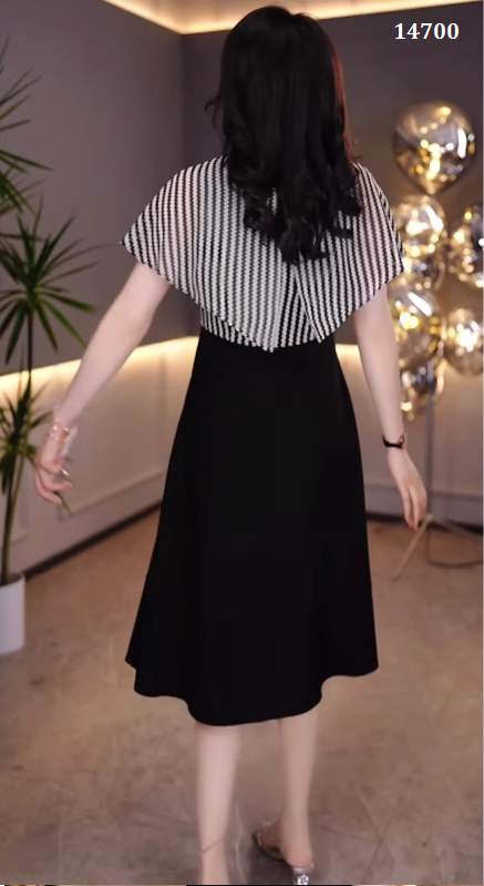 14700-Đầm xòe phối voan kẻ sọc tay tiên cách điệu (voan, chéo nhật)_thumbnail_2