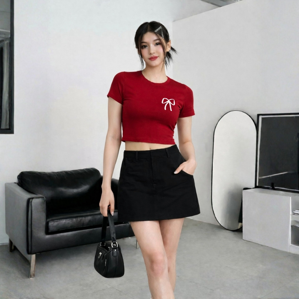 Áo croptop nữ hình nơ đen dáng ôm chất thun cotton local brand WETEE - WC1153_thumbnail_0