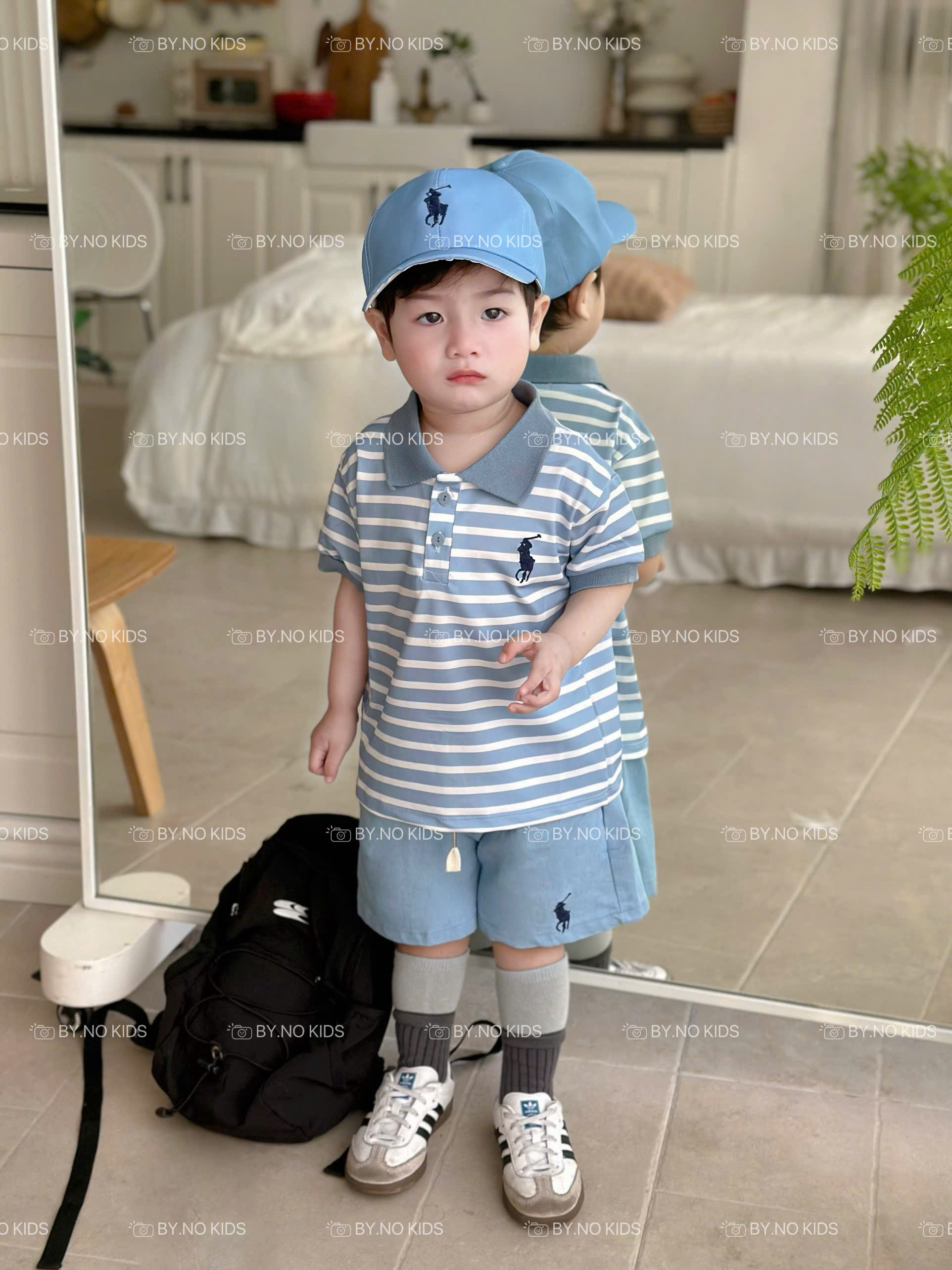 N33 BỘ POLO NGỰA SỌC XANH KÈM MŨ- A111.111