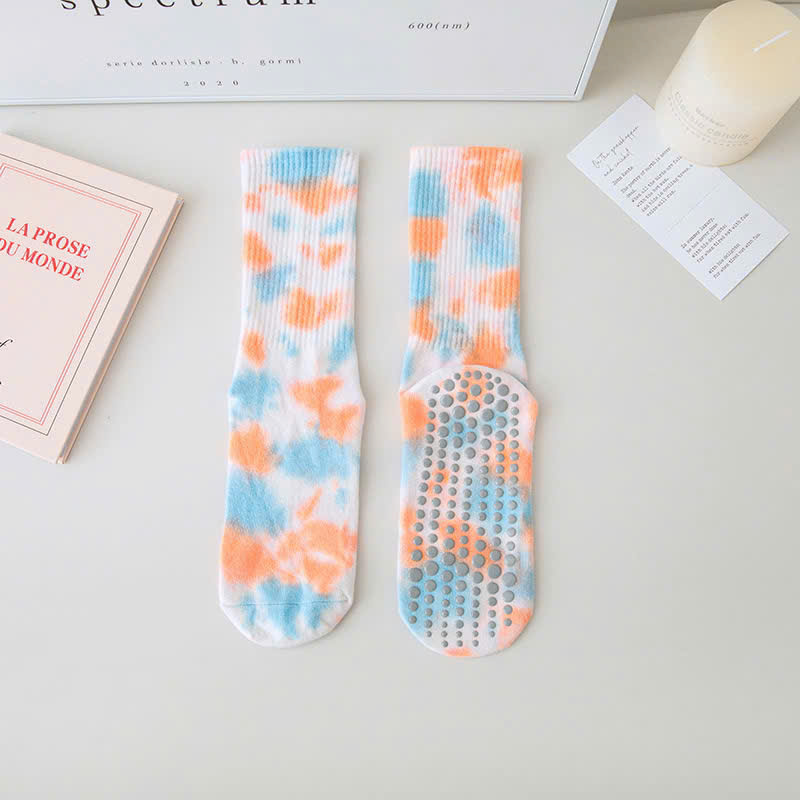 Vớ Yoga Nữ Cổ Cao, Tất Thể Thao Nữ Cotton Màu Loang Chống Trượt Thoáng Mát Co Dãn, Vớ Nữ Cổ Cao Yoga Cao Cấp