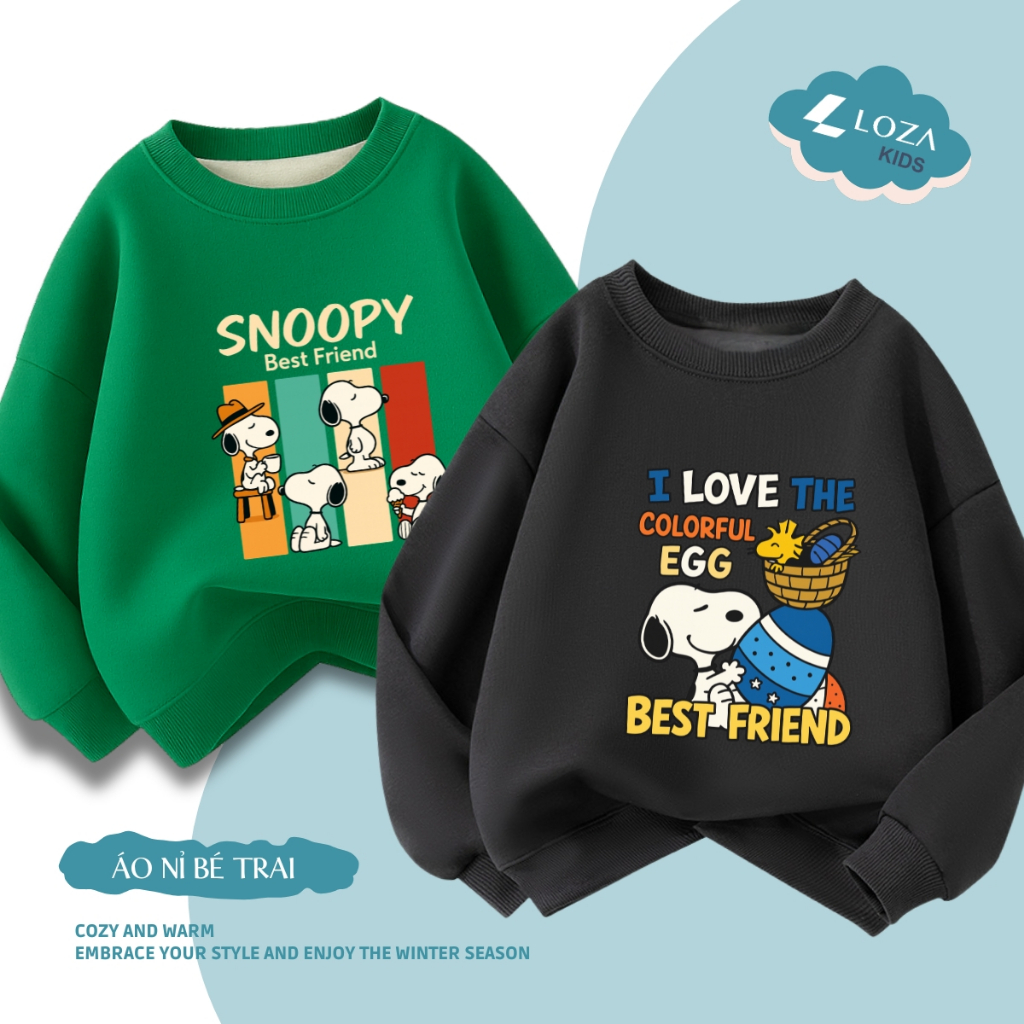 Áo sweater bé trai in hình BST Snoopy nhiều mẫu - Loza Kids IN010