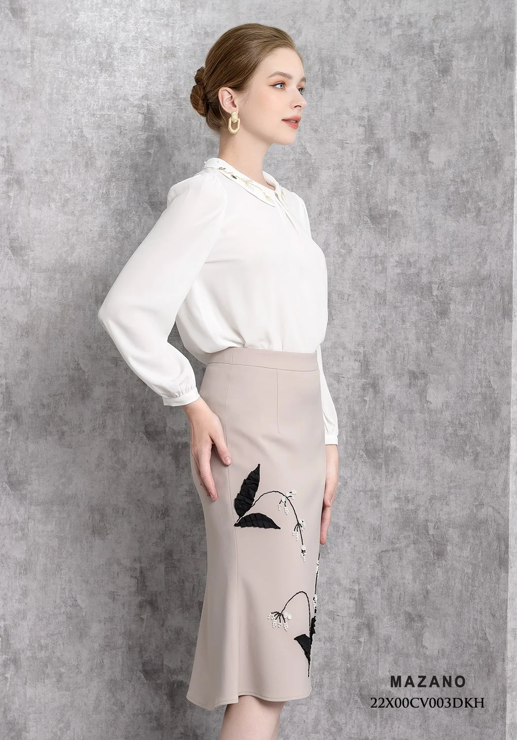 Chân váy xoè đuôi cá  vải Tuytxi len đính trang trí bố cục_thumbnail_2