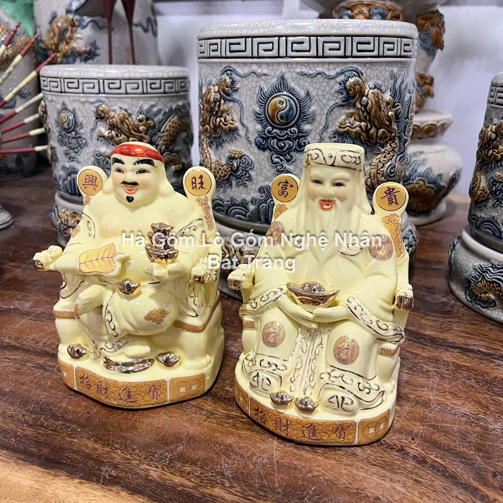Tượng Thần Tài Thổ Địa Vẽ Gấm Vàng Thần Tiền Ông Phát Gốm Sứ Cao Cấp - Đồ Thờ Cúng Thần Tài
