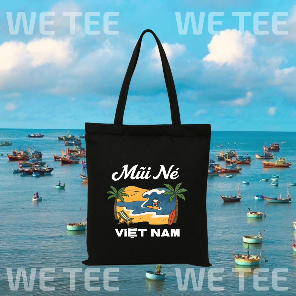 Túi tote vải canvas du lịch Việt Nam có khóa kéo và ngăn phụ, màu đen - We Tee TOTE17_thumbnail_16