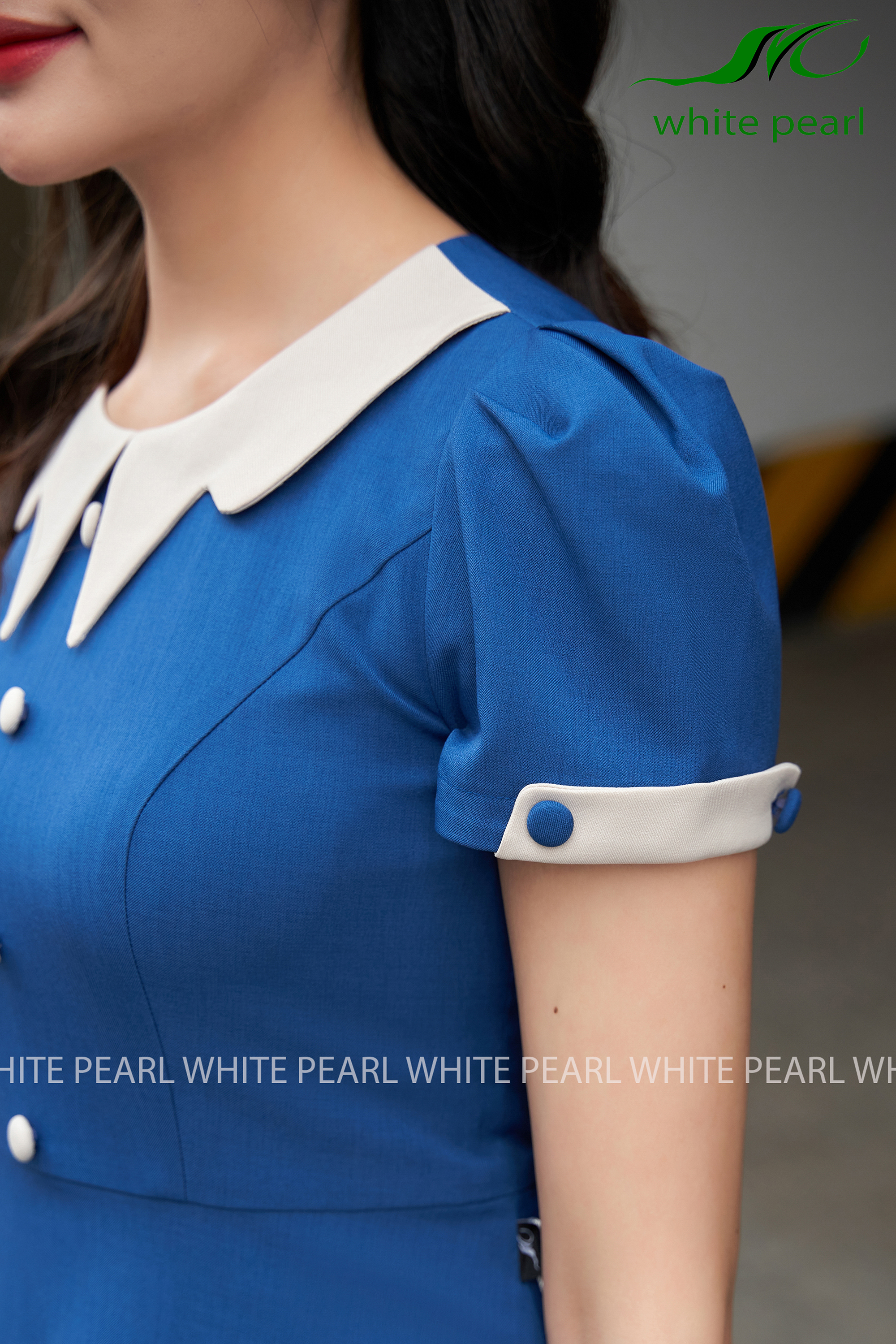 Váy đầm cổ sao D2405 màu xanh cổ vịt thời trang công sở cao cấp White Pearl_thumbnail_4