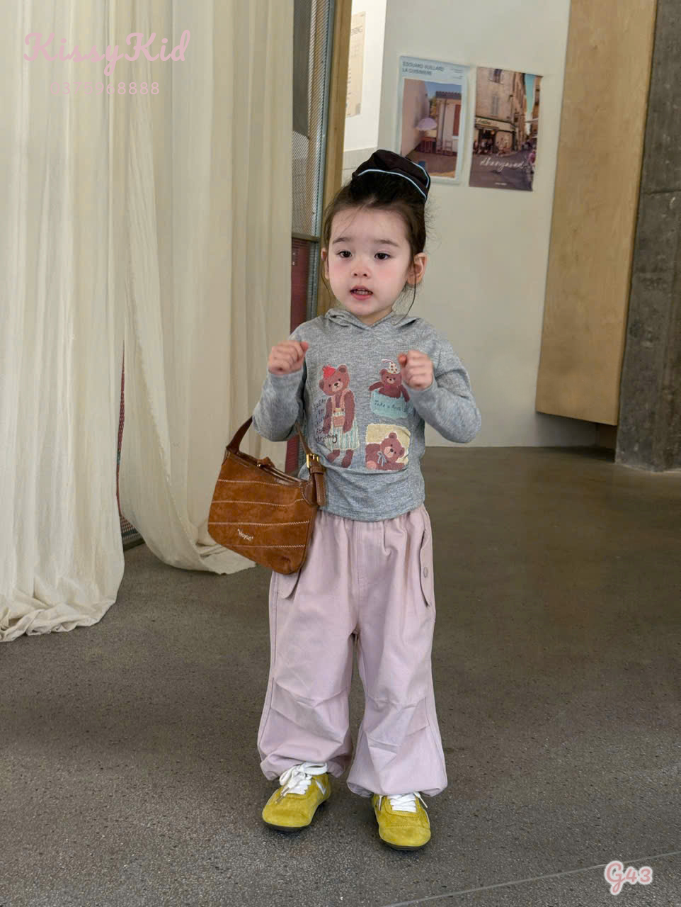 (G43) Áo thun liền mũ màu xám họa tiết 3 chú gấu Opao_thumbnail_0