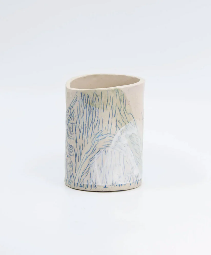 Striped Glass Almond Green Ceramic