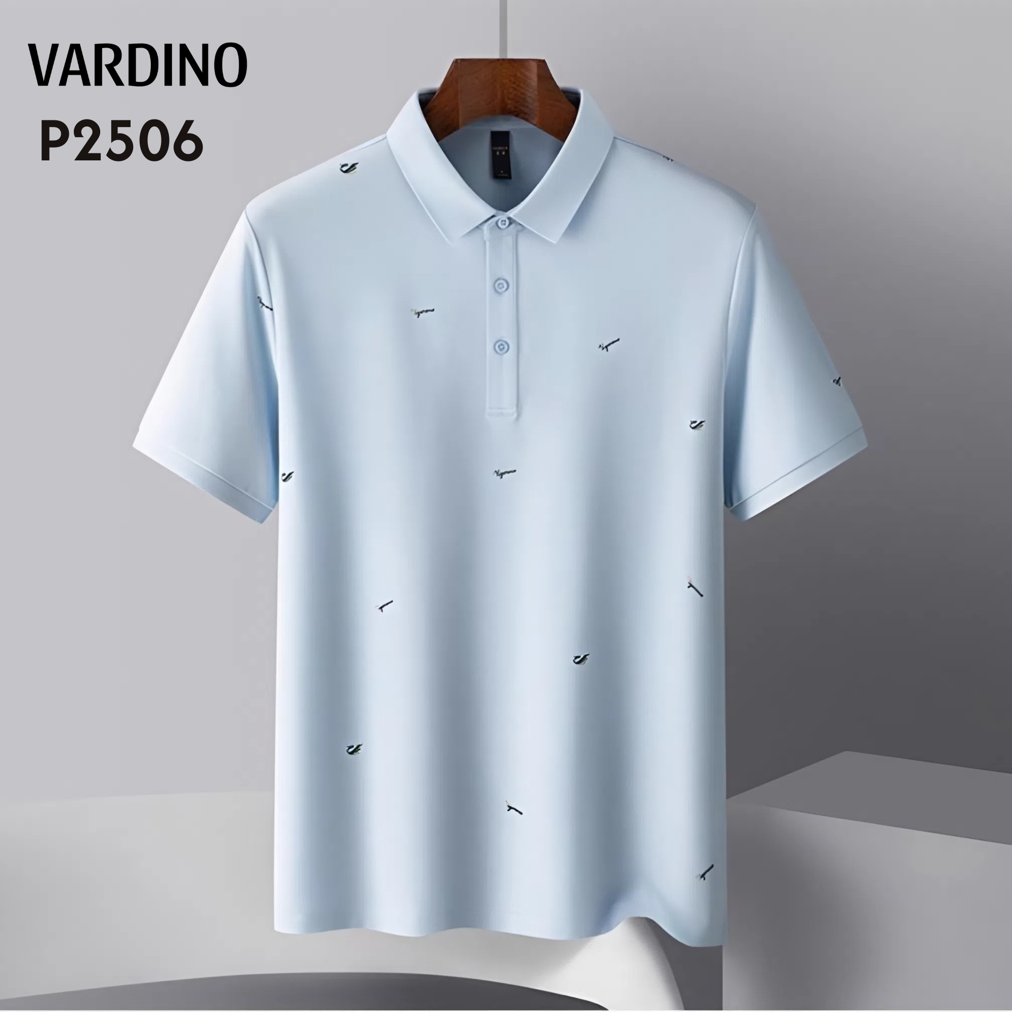 Áo polo cotton pima hoạ tiết xanh nhạt Vardino P2506