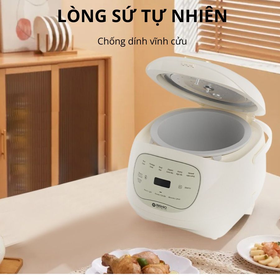 Nồi cơm điện lòng sứ dưỡng sinh 1.2L Mishio MK381 tặng kèm nồi hầm chậm 1Lít_thumbnail_5