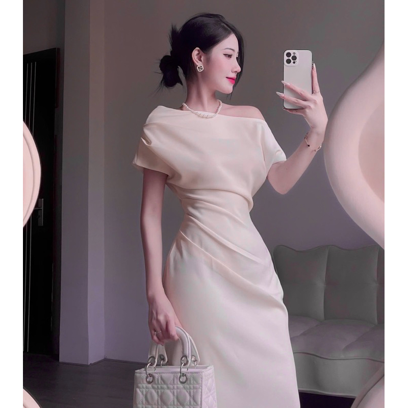Đầm body lệch vai dáng dài màu kem, váy dự tiệc sang chảnh Logastore_L195_thumbnail_8