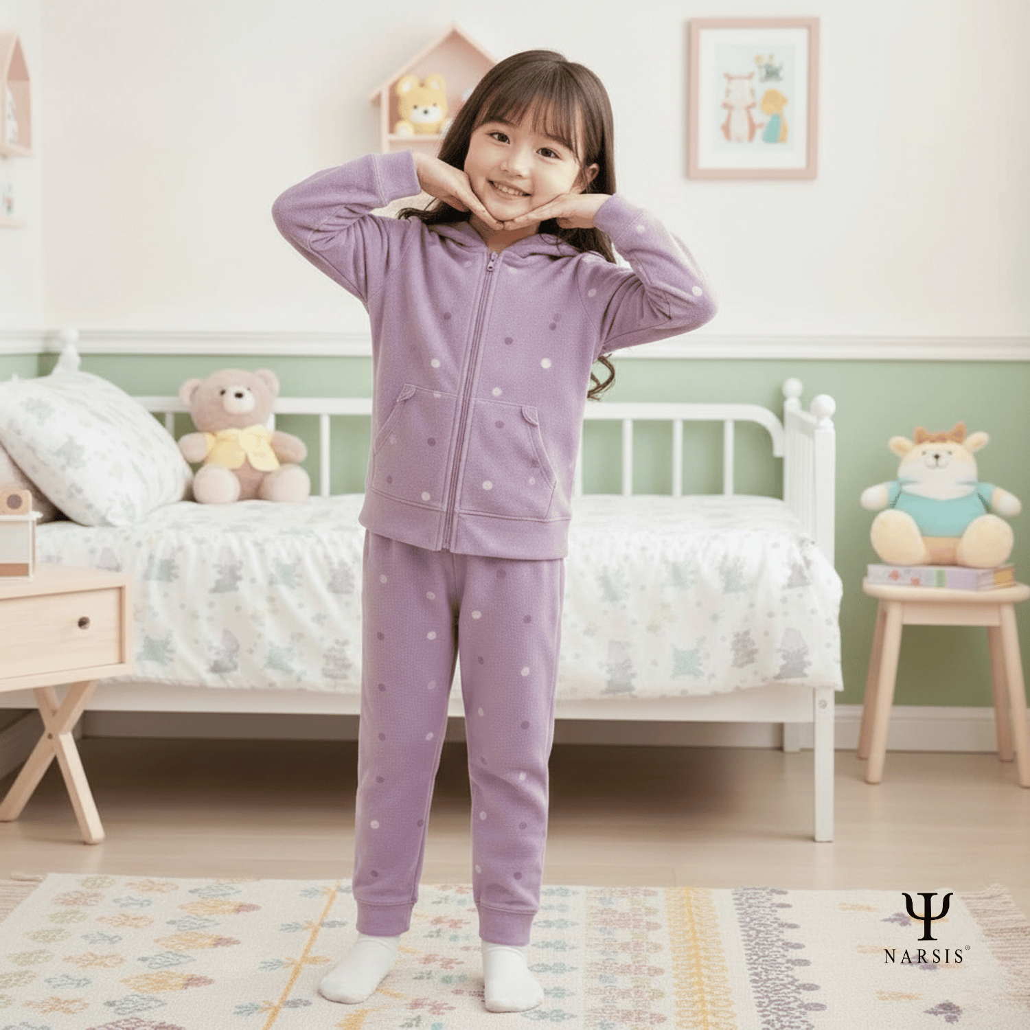 Bộ Thu Đông Bé Gái NARSIS KM0057 Chất Nỉ Cao Cấp – Ấm Áp, Không Xù, Họa Tiết Xinh