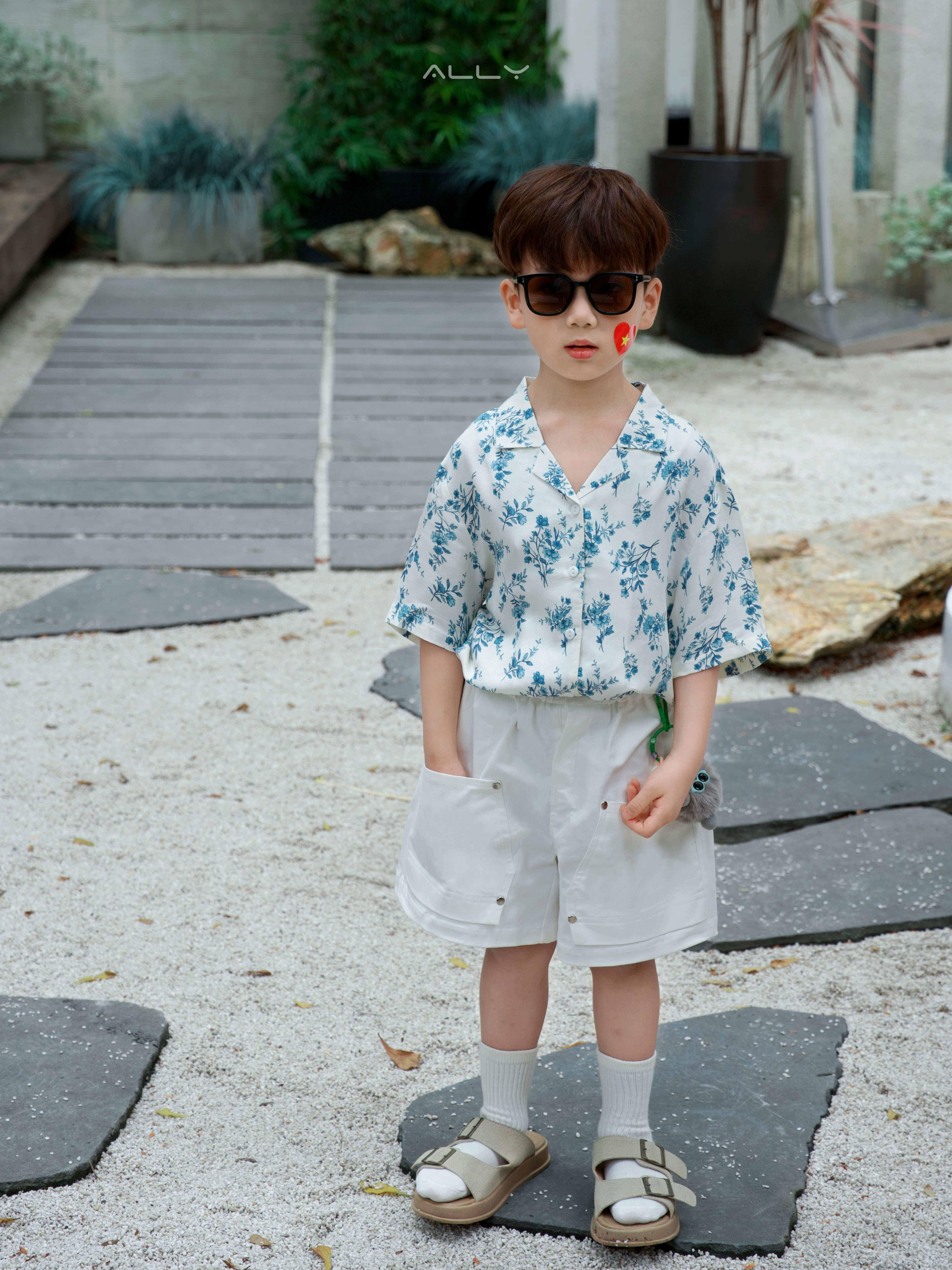 Sơ mi hoa xanh sợi tự nhiên cho bé ALLY 