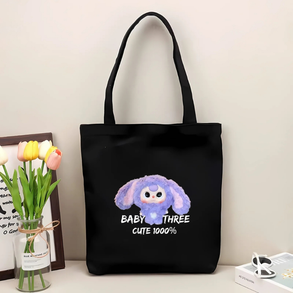 Túi tote vải canvas Loopy, Baby Three có khoá kéo và ngăn phụ, đi học, đi chơi - 𝐖𝐞 𝐓𝐞𝐞 TOTE12_thumbnail_14