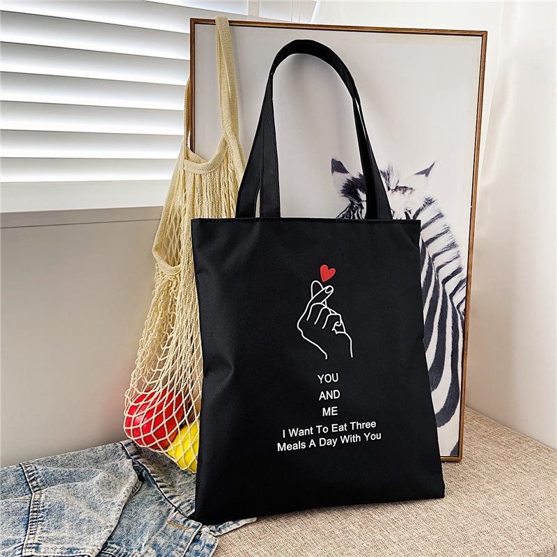 Túi tote vải canvas màu đen phong cách Hàn Quốc kích thước 33x37cm đựng vừa A4  - TOTE03_thumbnail_4