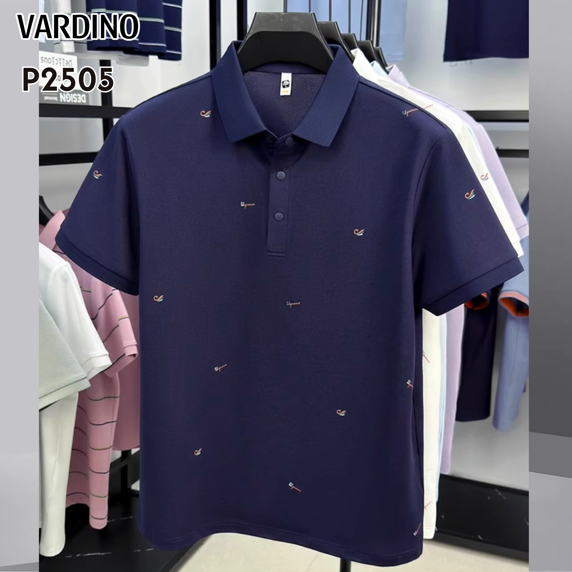 Áo polo cotton pima họa tiết xanh đen Vardino P2505_thumbnail_2