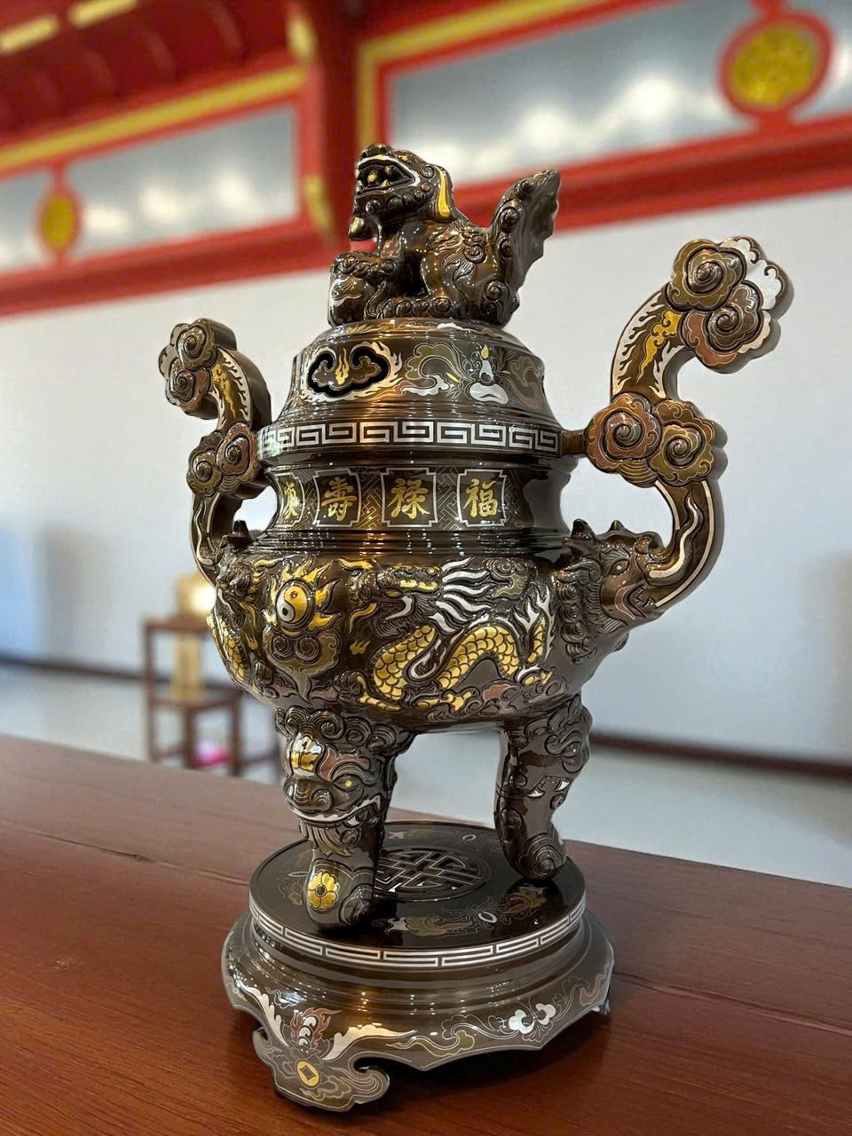 Bộ ngũ sự đúc rồng  nổi khảm ngũ sắc kỹ cao 70cm _thumbnail_2