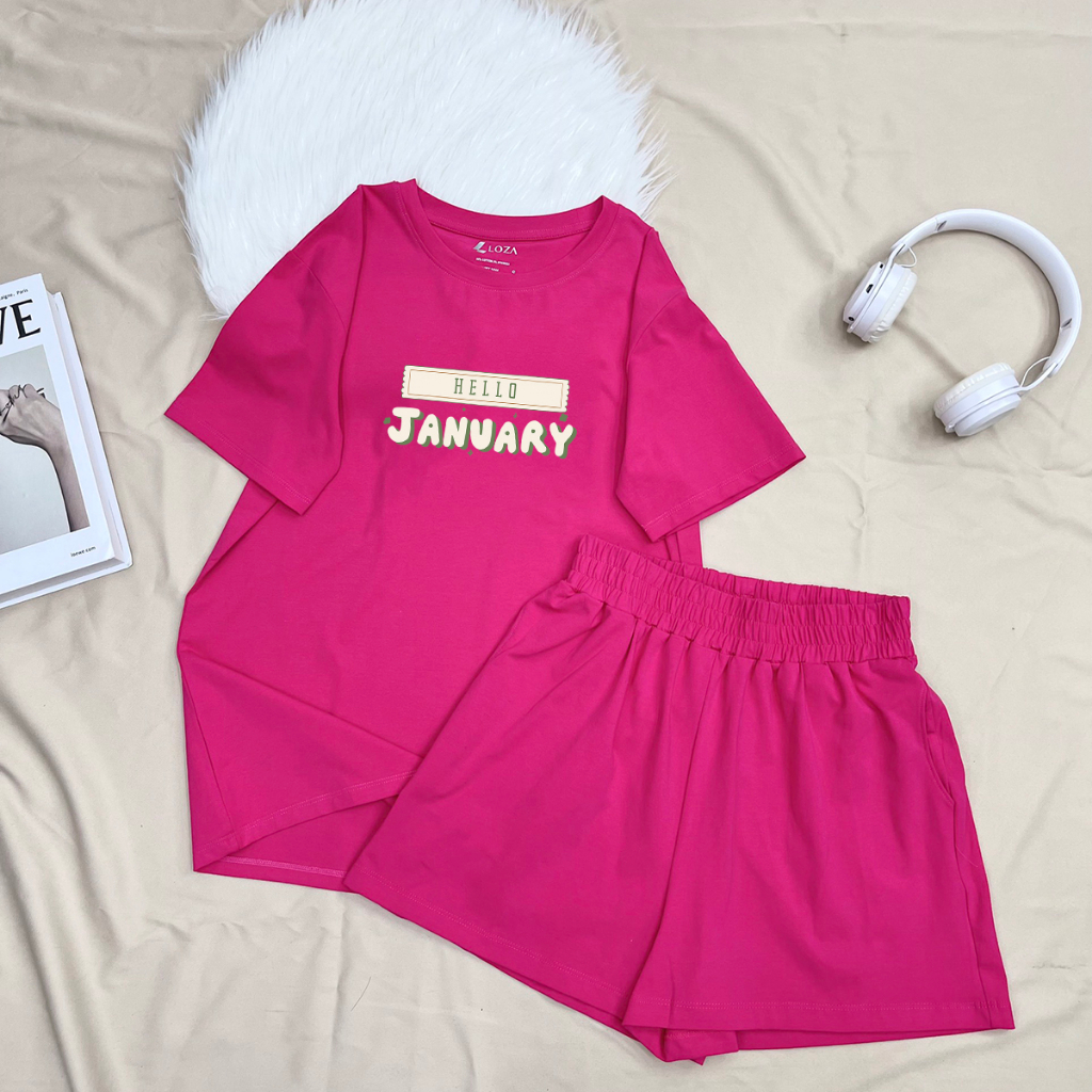 Bộ đồ nữ form rộng mùa hè gồm áo phông và quần đùi cotton-  LOZA G0075_thumbnail_7