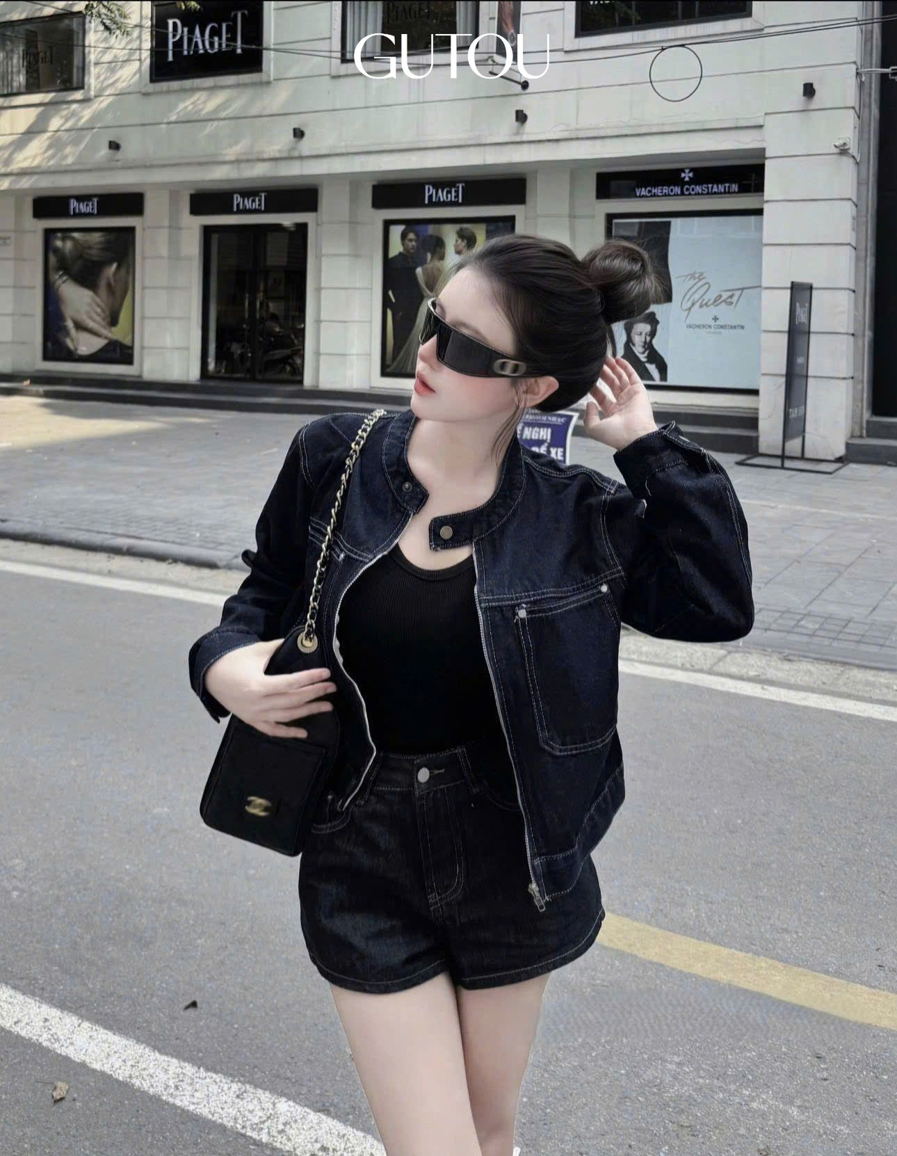 [ GUTOU ] Áo Khoác Jean Basic Cổ Trụ Túi Hộp