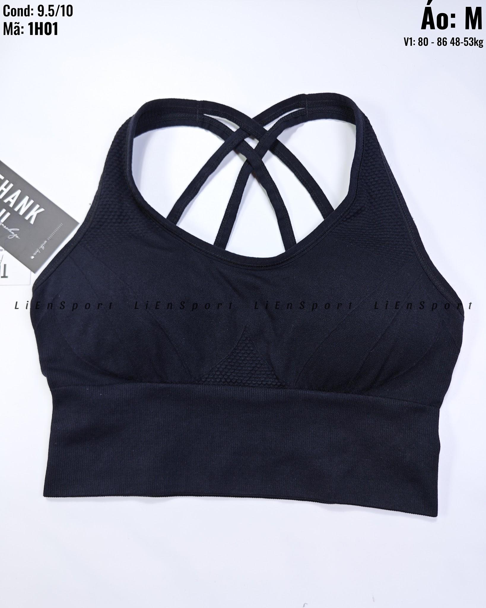 Áo bra thể thao lưng chữ X Nữ Size M Đen Auth 2nd Co giãn 4 chiều Thoáng khí Thấm hút mồ hôi Không gọng Chân ngực bản rộng Phù hợp tập gym yoga Mã:1H01