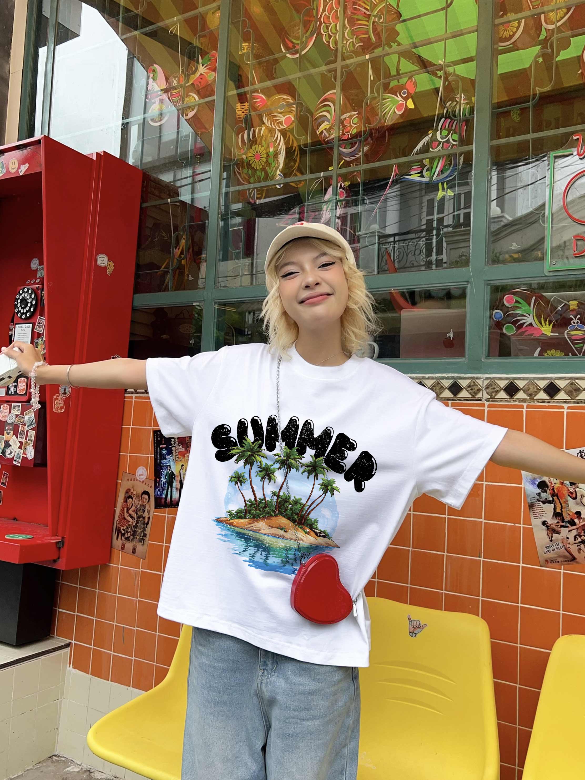 Áo thun boxy hè biển 2272 Miucho chất vải cotton 2 chiều cao cấp dày dặn đứng form in mix_thumbnail_4