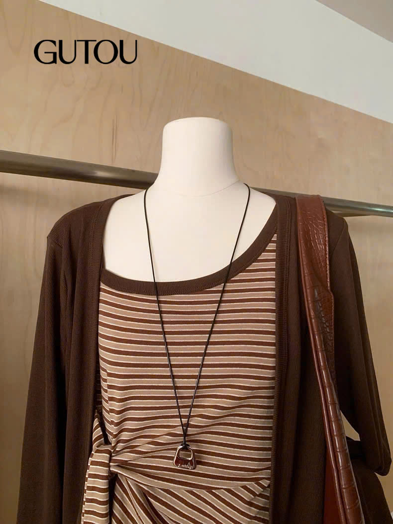 [ GUTOU ] Áo Hai Dây Mix Sọc Phối Áo Khoác Ngoài_thumbnail_4