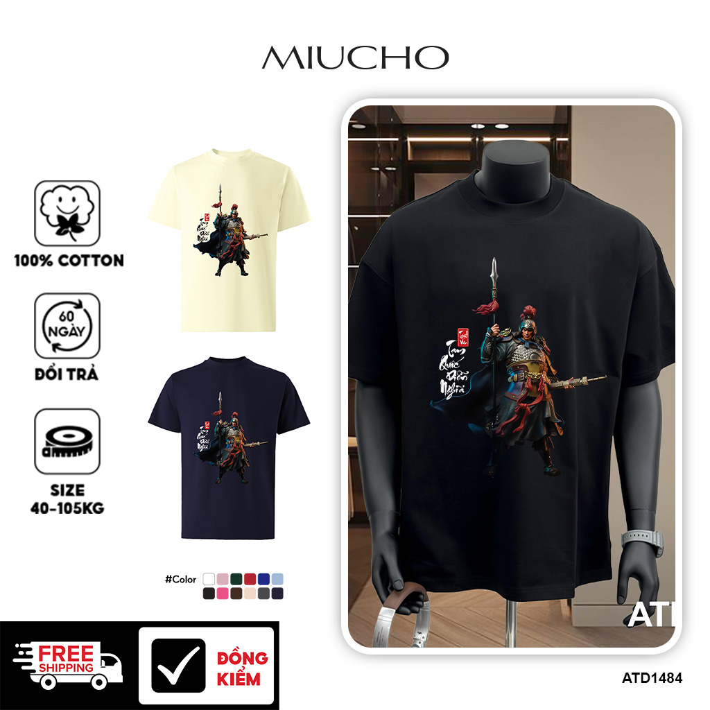Áo phông nam tam quốc diễn nghĩa nhiều màu nhiều màu ATD1484 Miucho Iconic vải cotton in artwork