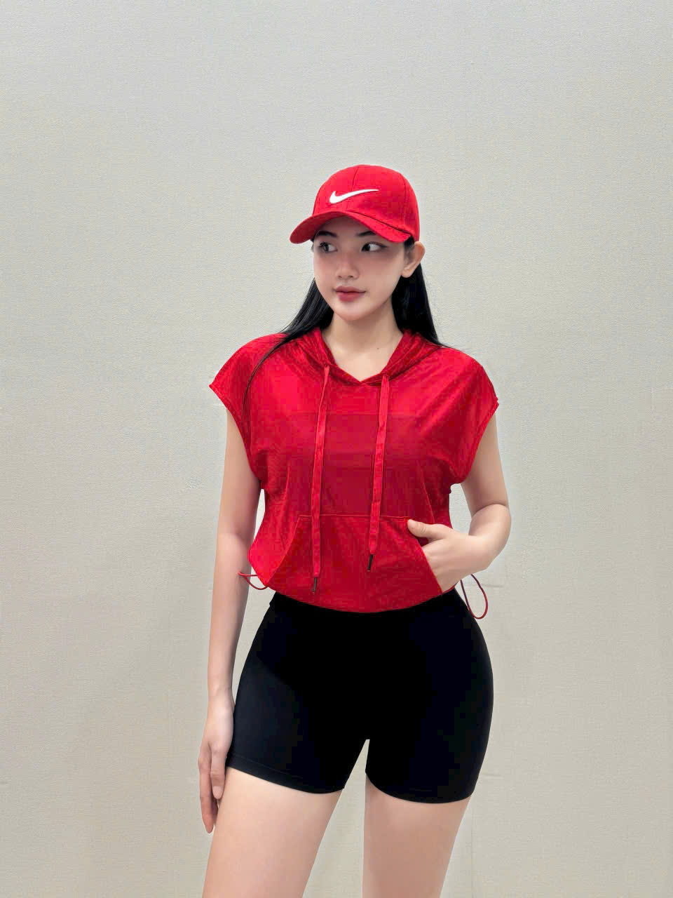 Áo Tank Thể Thao Dáng Croptop Có Nón Tay Ngắn Lưới Mè_thumbnail_11