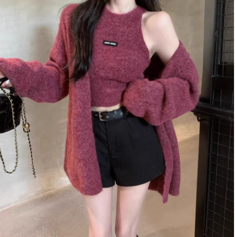 Bộ Áo Cropped & Áo Khoác Cardigan Dệt Kim Mềm Mại_thumbnail_1