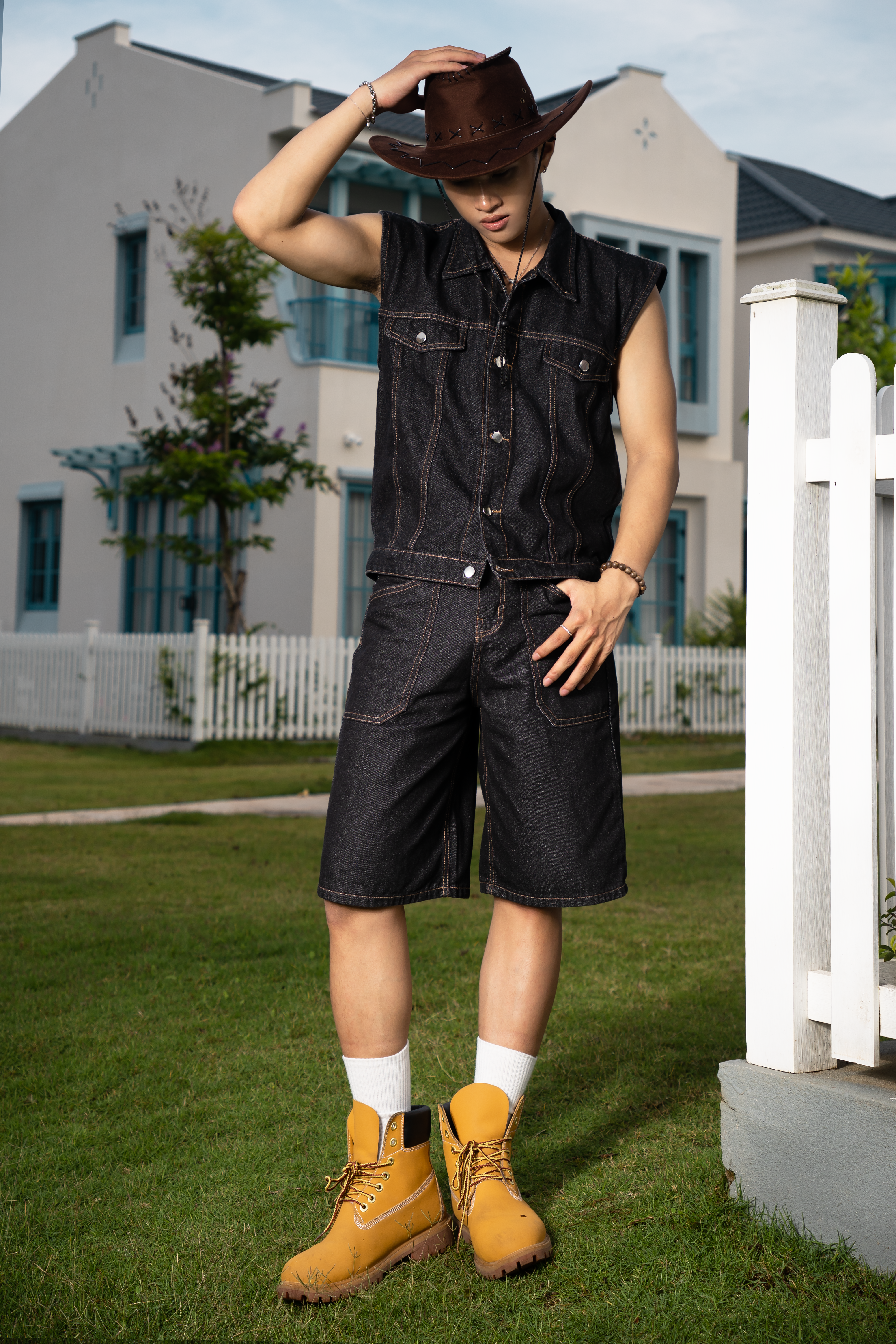  Set jean demin quần lửng kèm khoác ba lỗ EFFERALGA phù hợp nam nữN_thumbnail_2