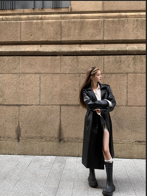 Áo Khoác Da Bóng Nữ Thắt Eo Sang Trọng_thumbnail_6