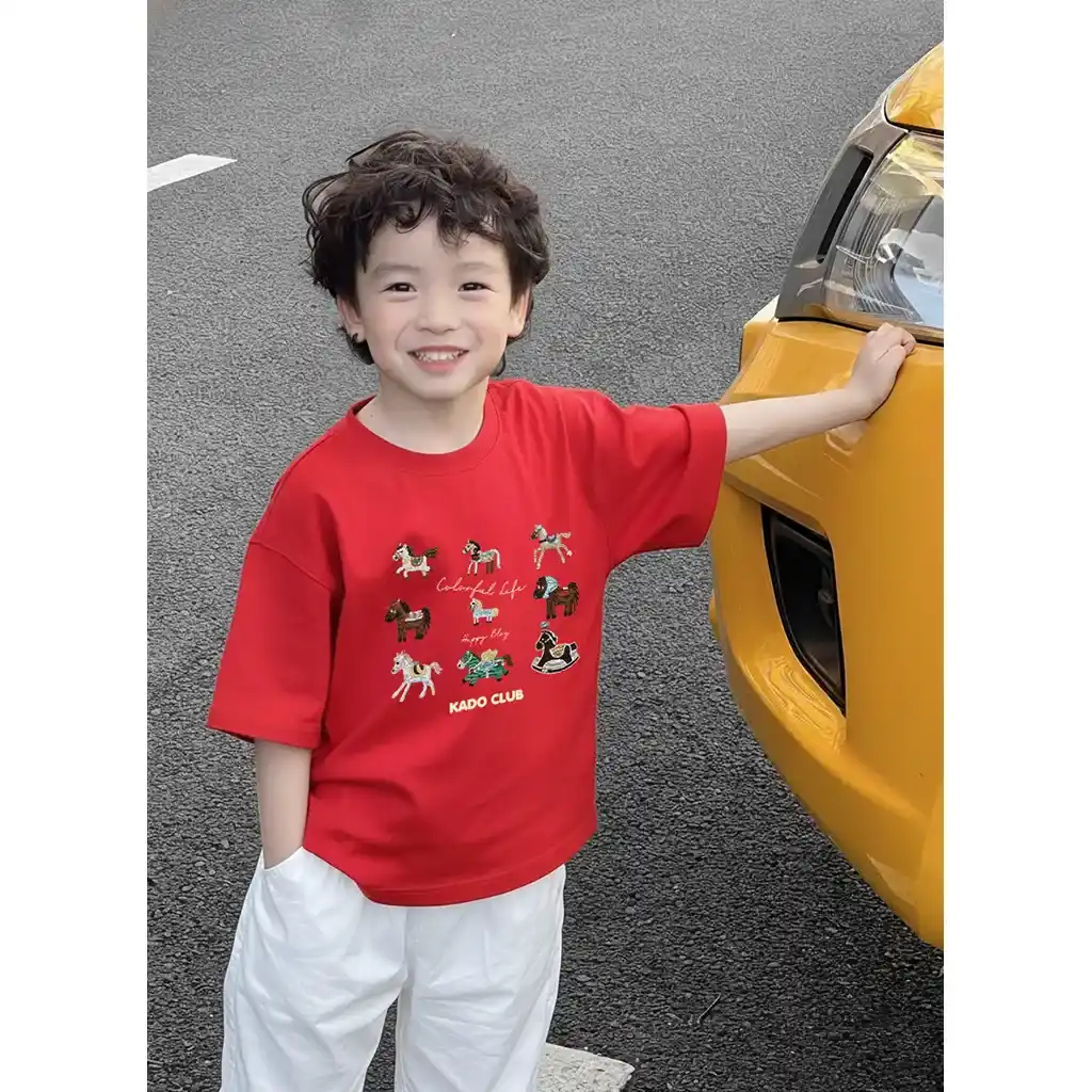 Áo thun bé trai Tết Bính Ngọ Kado vải cotton thoáng mát thoải mái cho bé tay ngắn cổ tròn 2931_thumbnail_2