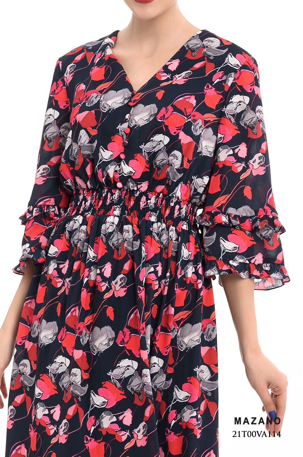 Đầm họa tiết hoa cách điệu chun eo tay gấu bèo Mazano_thumbnail_3