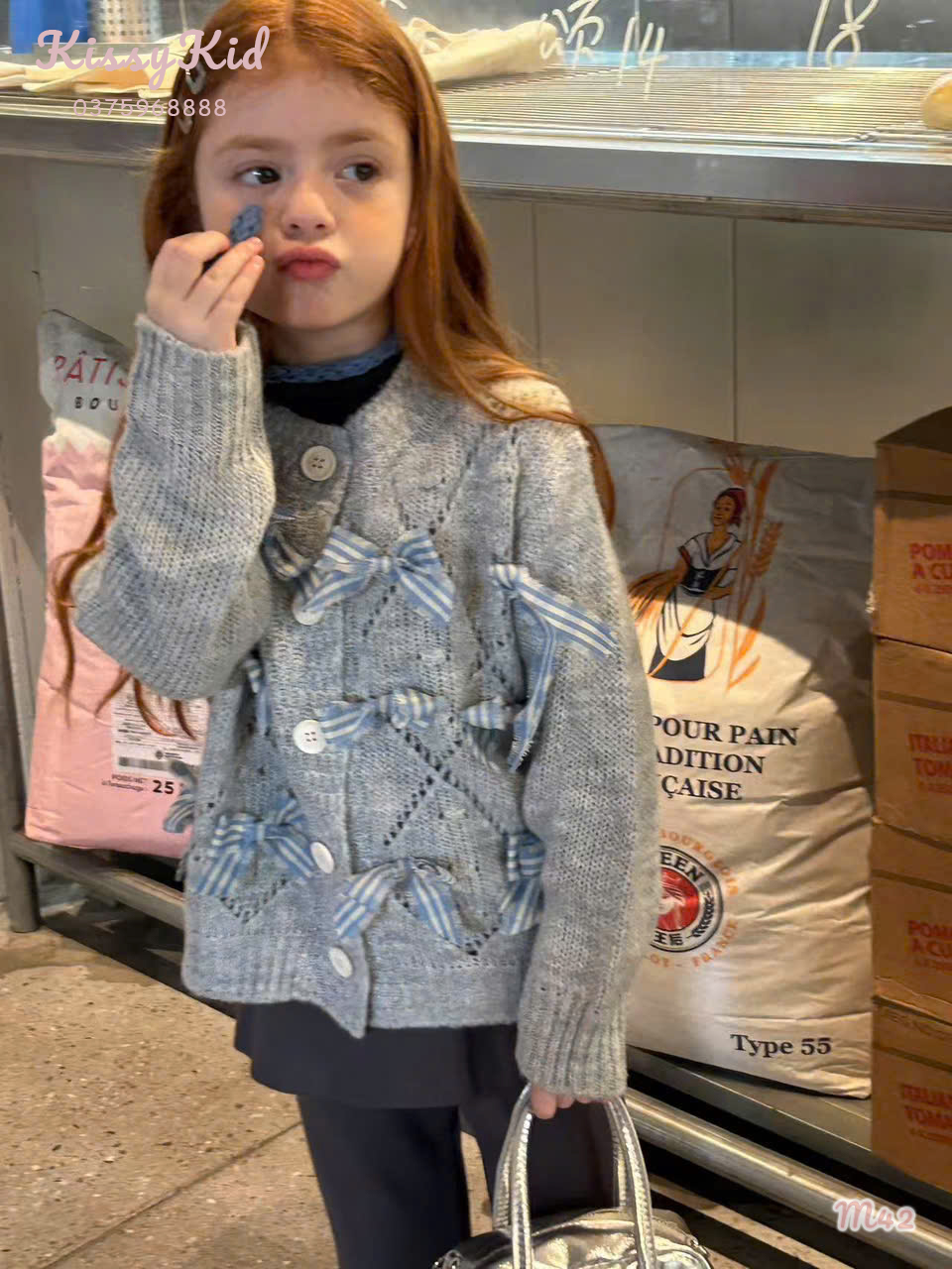 (M42) Áo cardigan xám nơ xanh MTZ_thumbnail_0