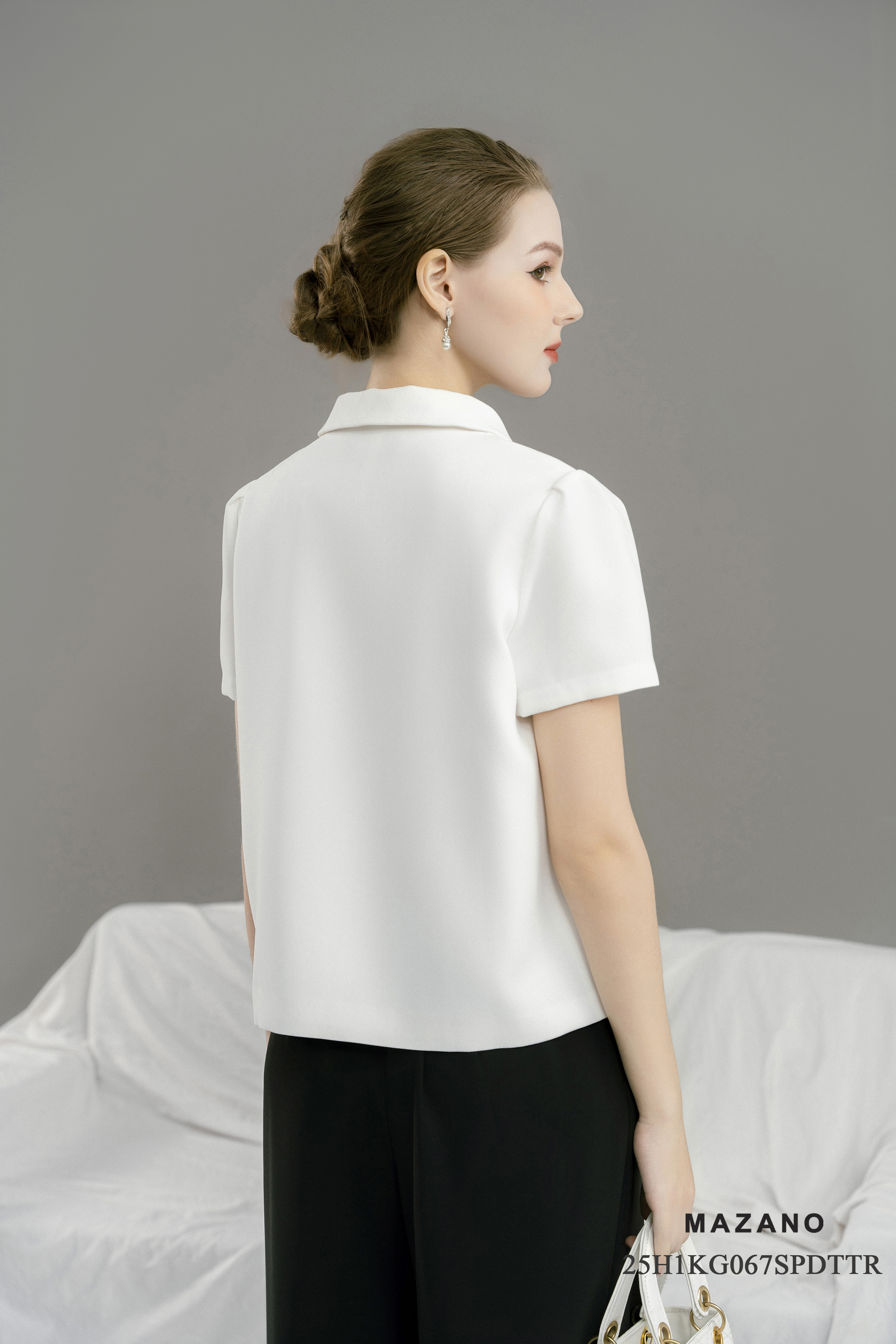 Áo Ký Giả suông Vải thô Đính trang trí ngực Cổ bẻ cách điệu tay ngắn Dài áo qua eo_thumbnail_4