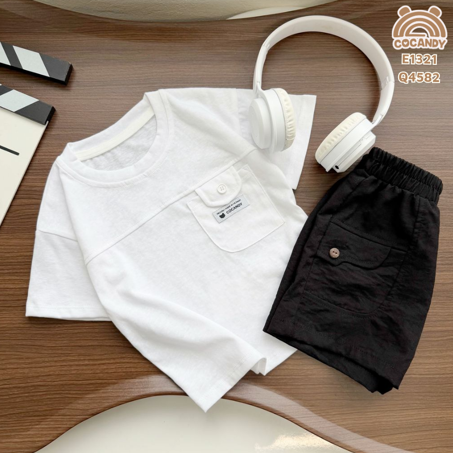 Áo cộc thun TRẮNG nắp túi ốp kẻ ngang_thumbnail_2