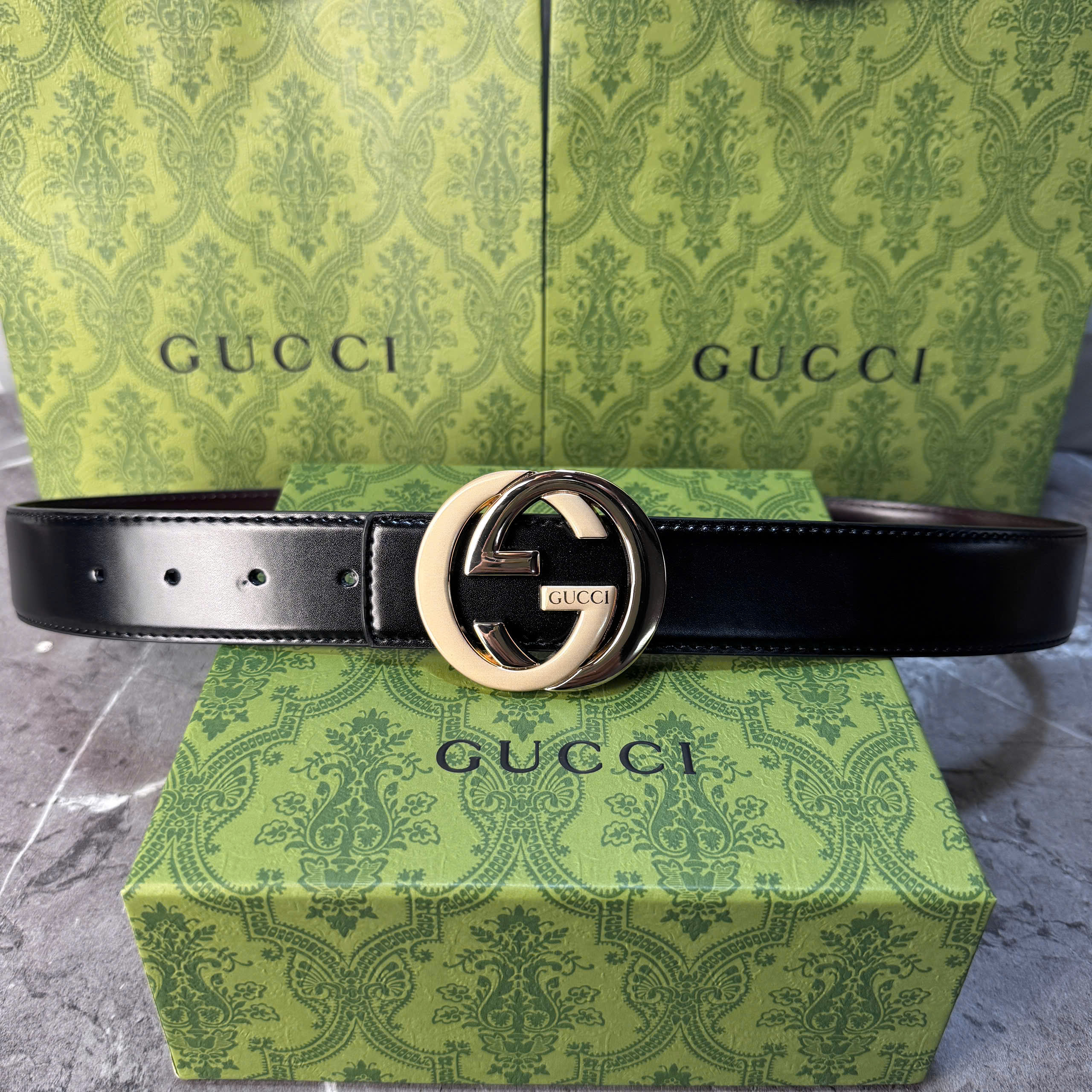 Thắt lưng Gucci da trơn mặt GG đồng cao cấp _thumbnail_5