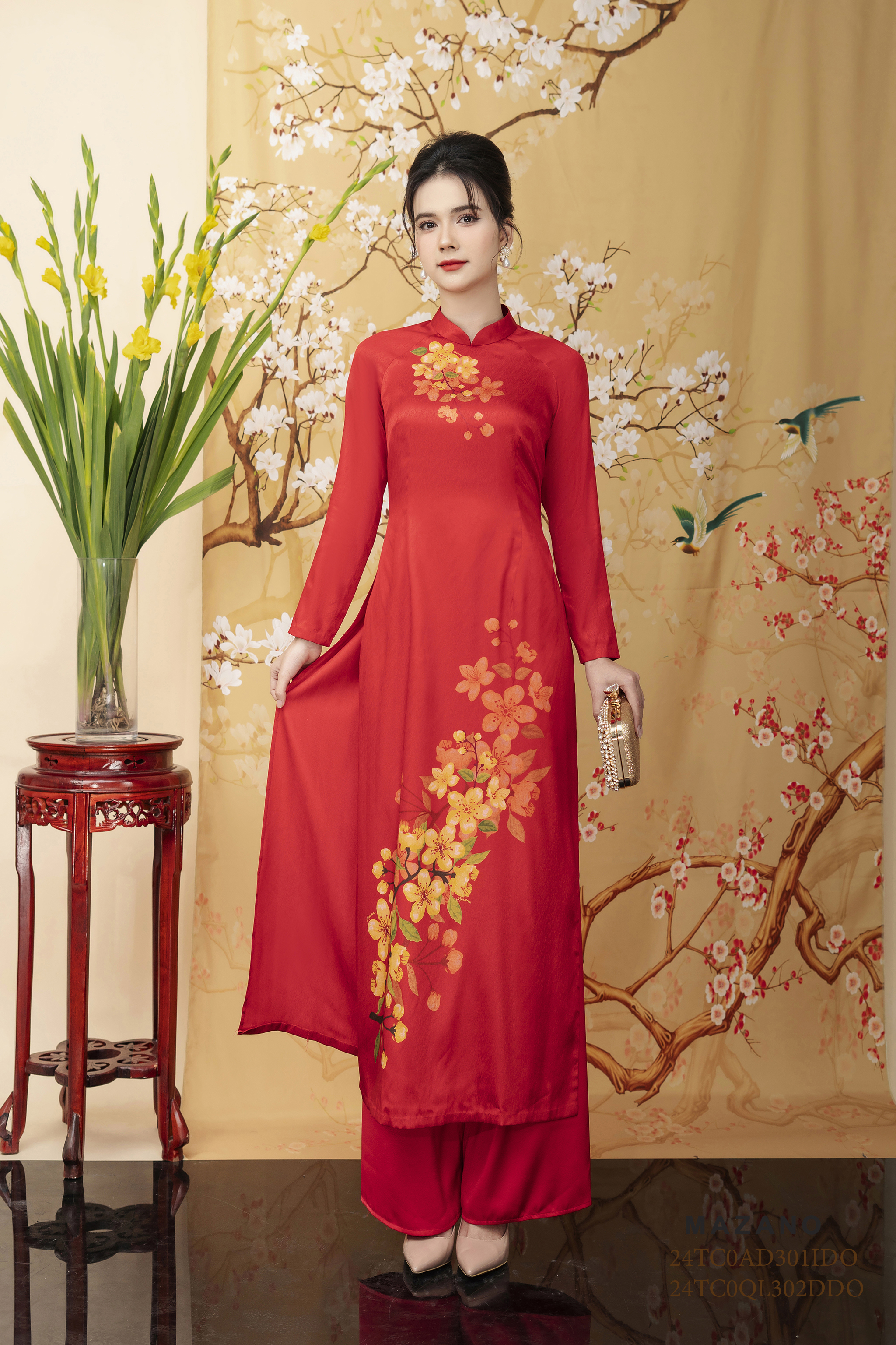 Quần  áo dài suông Cạp cao Vải Lụa Dài qua mắt cá chân-đi kèm mã áo mã AD301IDO_thumbnail_6