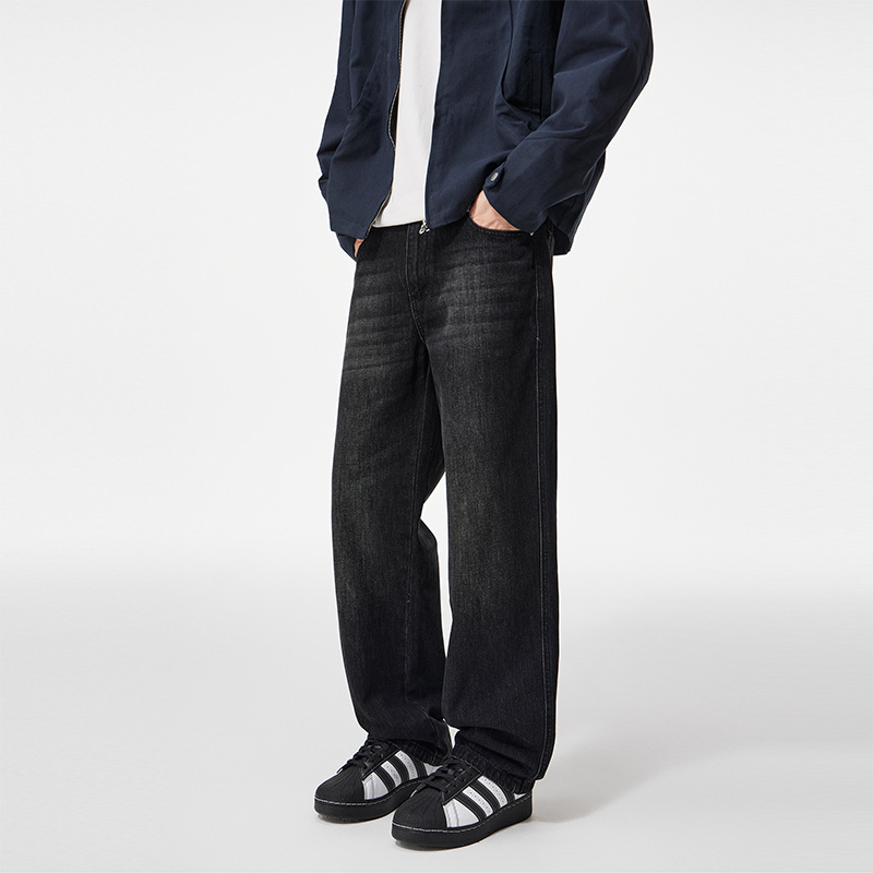 ClanfitQuần jeans nam ống rộng màu đen cao cấp mới mùa thu, quần ống rộng cổ điển đa năng_thumbnail_5