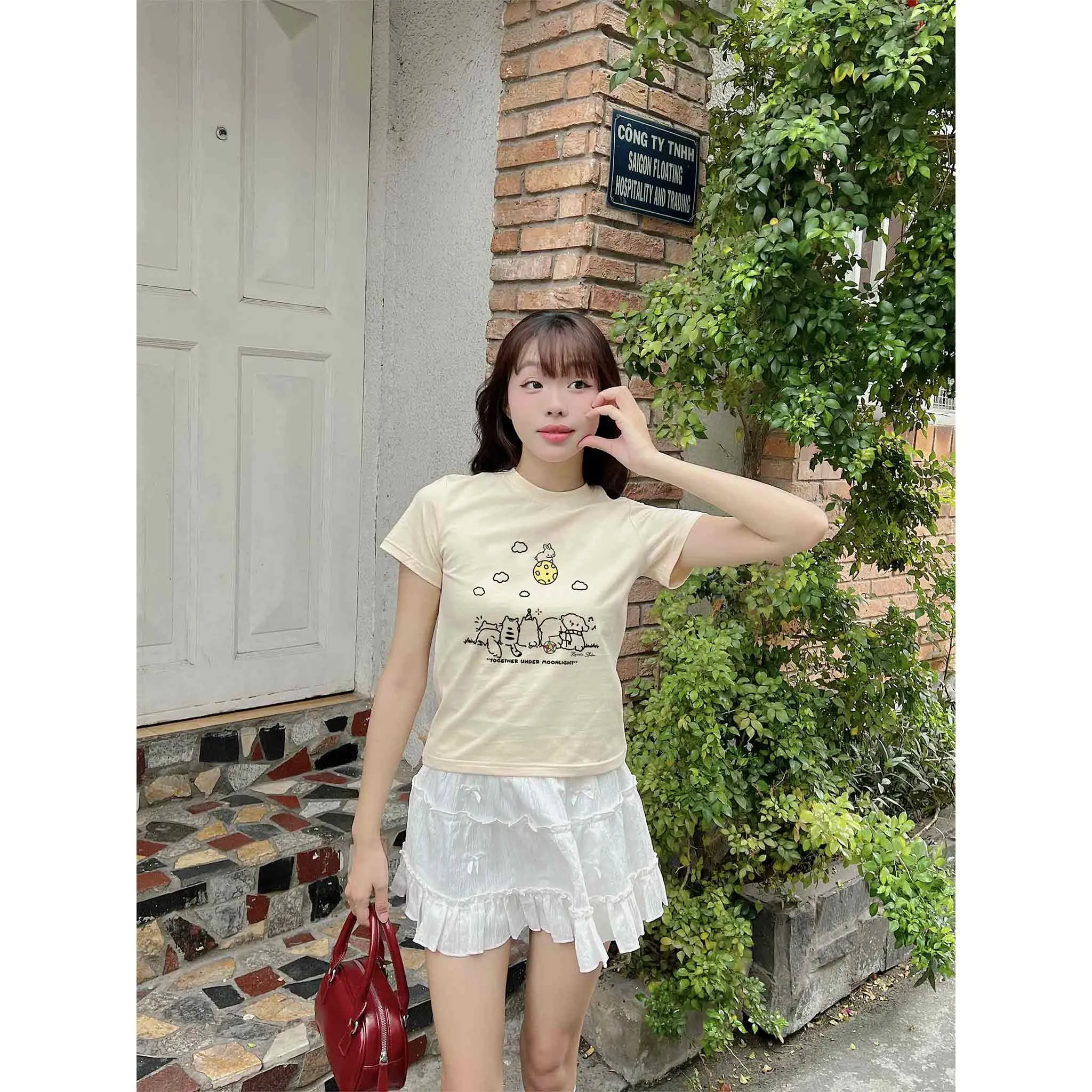 Áo baby tee nữ hình thú đáng yêu 2613 Miucho tay ngắn cổ tròn vải cotton thoáng mát in mix_thumbnail_4