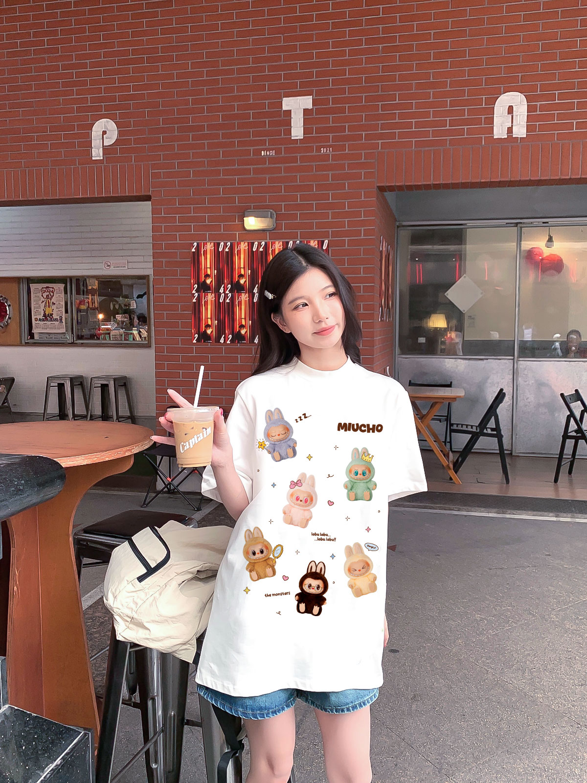 Áo thun labubu form rộng nhiều màu ATD1397 Miucho tay ngắn cổ tròn in mix_thumbnail_5