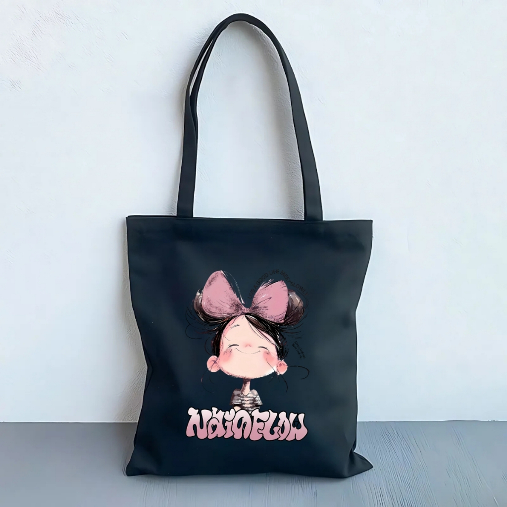 Túi tote vải canvas hình cô gái tóc xù có khóa kéo và ngăn phụ, đi học đi chơi - We Tee TOTE18_thumbnail_9