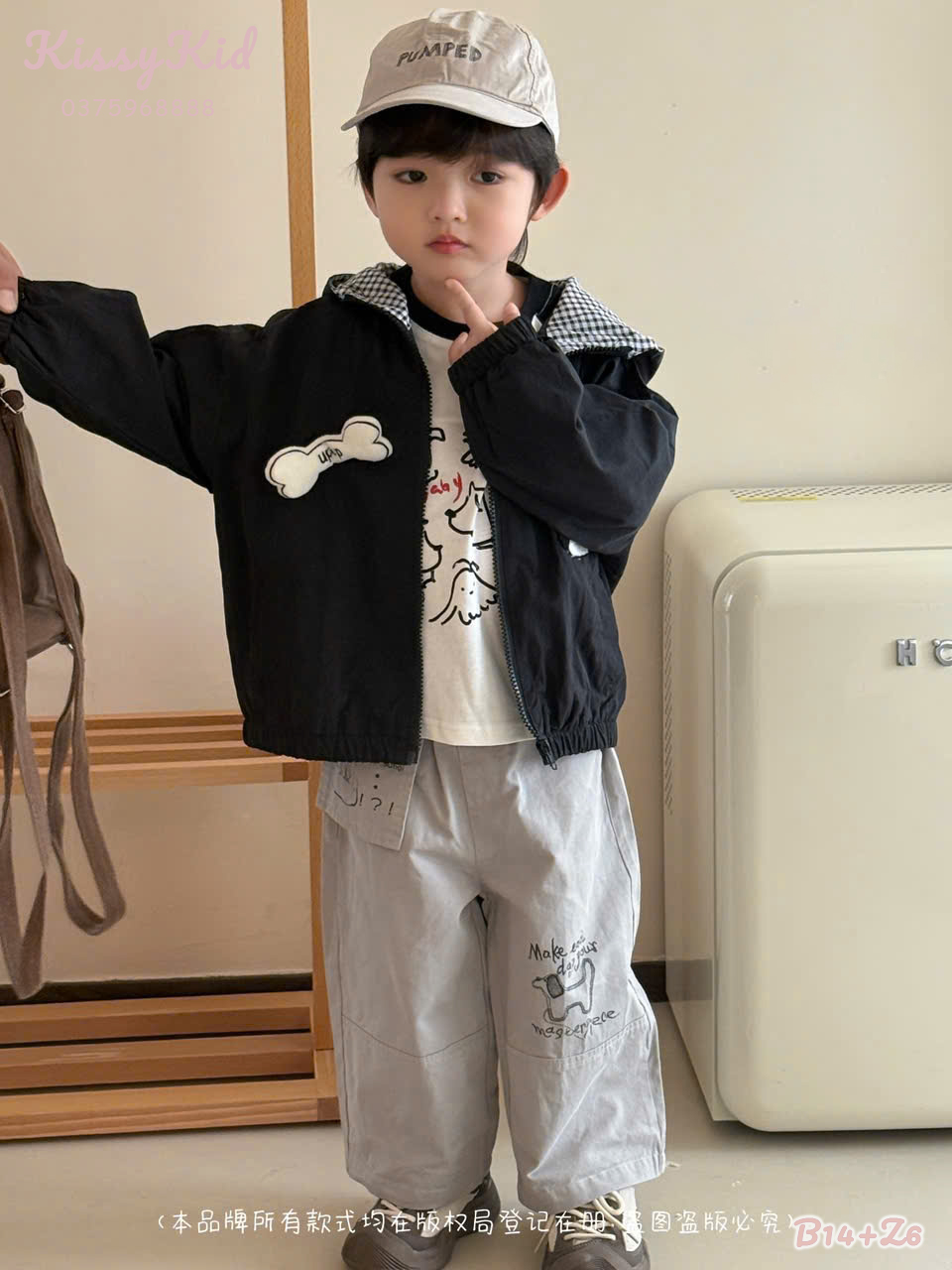 (B14) Áo khoá kaki hoạ tiết xương chó