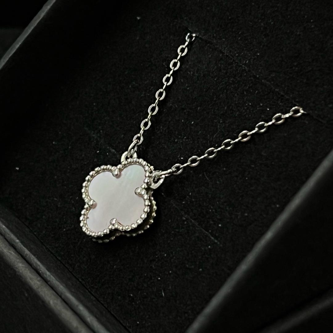 vòng cổ bạc ý 925 mạ vàng trắng charm cỏ bốn lá hồng xà cừ 12mm_thumbnail_3