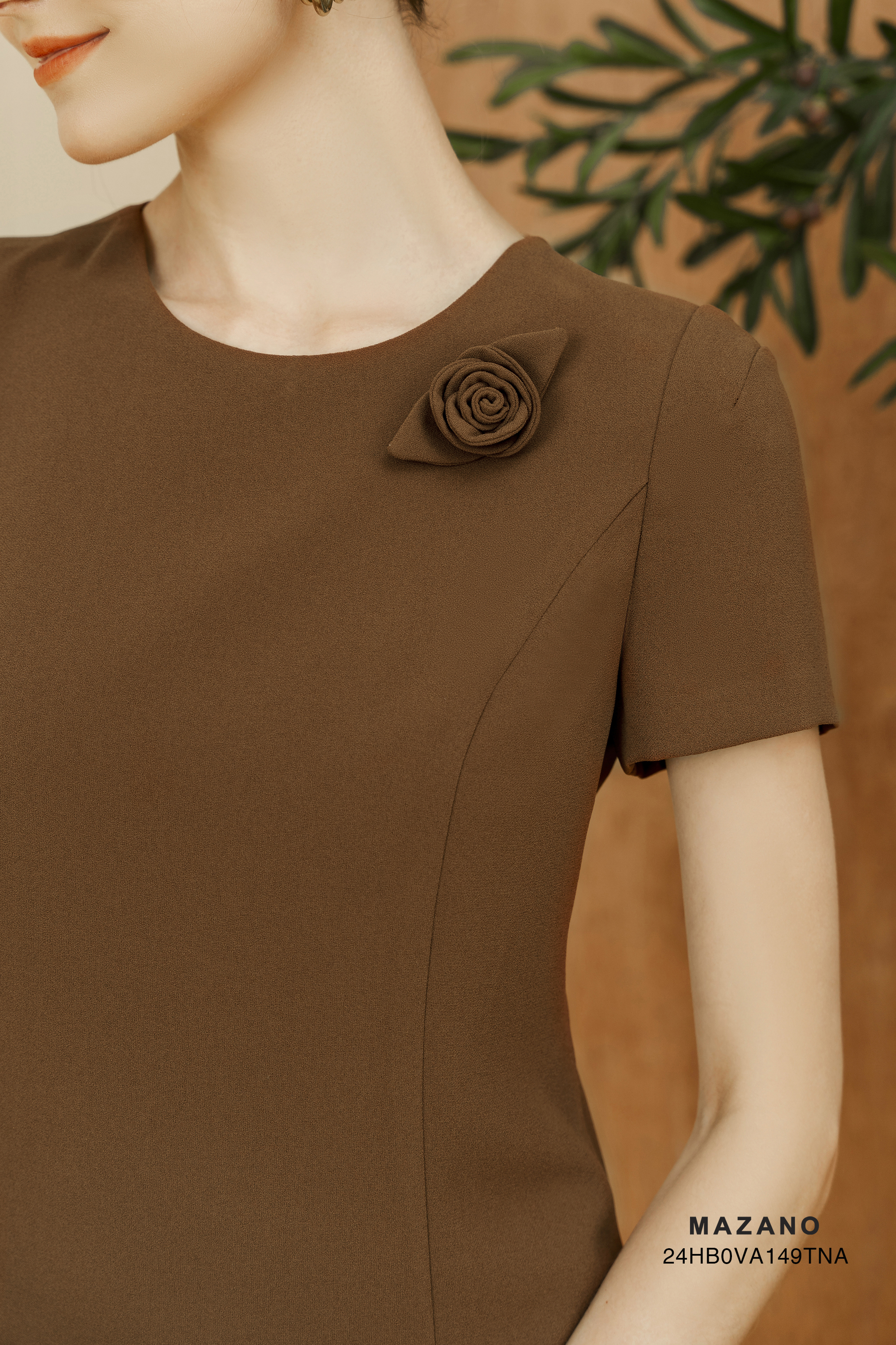 Váy Đầm suông Vải Thô mỏng Cuốn hoa Cổ tròn Tay ngắn Dài tới bắp chân_thumbnail_2