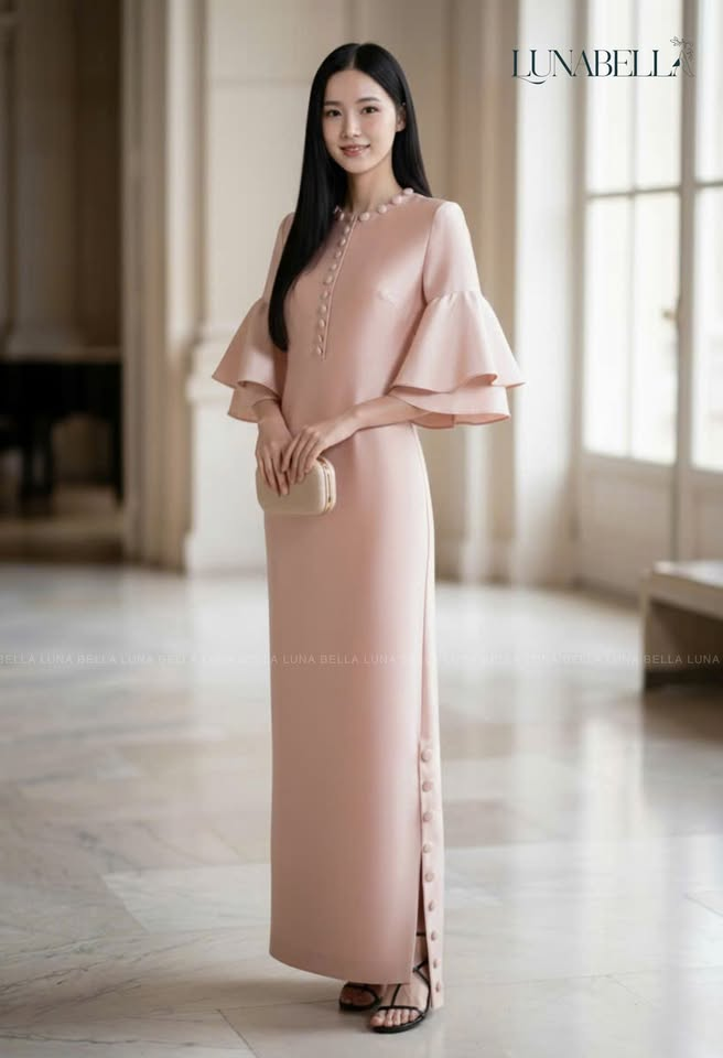 Đầm tay loe tầng KOKO màu HỒNG