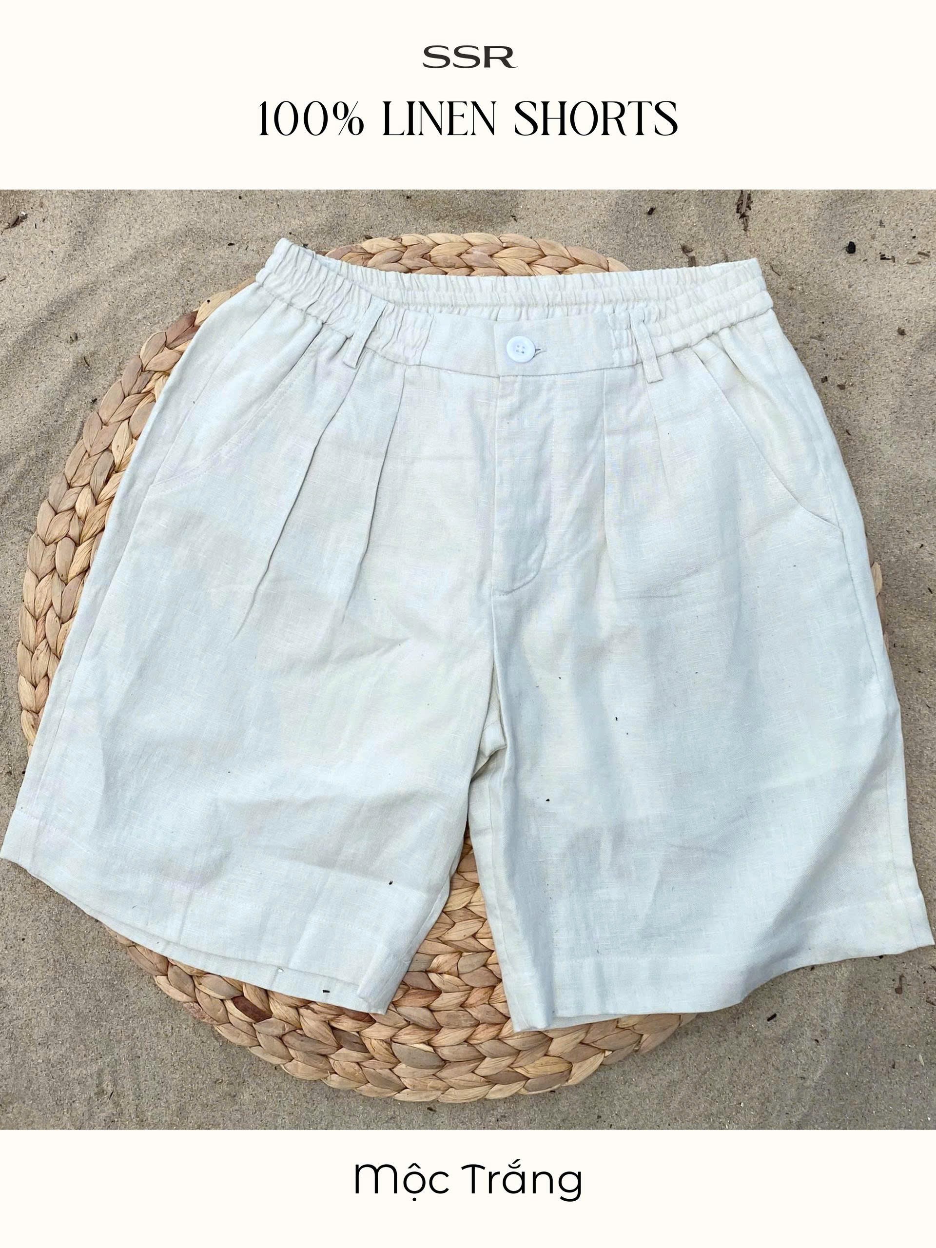 Quần short 100% linen ống rộng