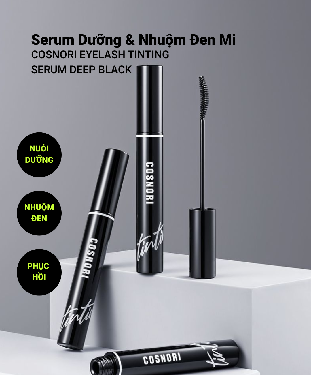 COSNORI EYELASH TINTING SERUM DEEP BLACK - Huyết Thanh Dưỡng Và Nhuộm Đen Mi Tự Nhiên - Black Food Complex, Collagen Thuần Chay - 9g - [C003]